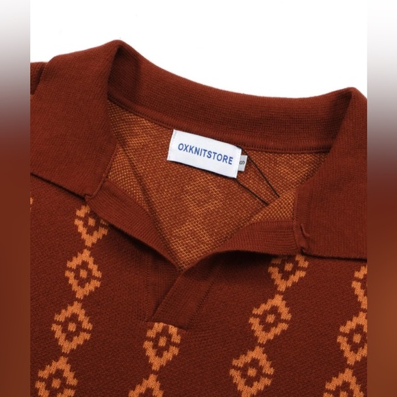 OXKNIT MEN'S DARK BROWN THE SEBASTIAN KNIT POLO SHIRT - Picture 3 of 6